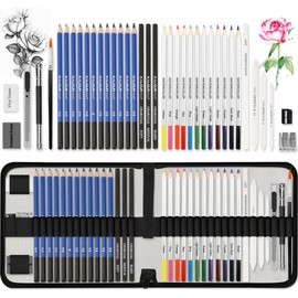 KALOUR Sketching Coloring Art Set - 38 Pieces Drawing Kit with Sketch Pencils,Watercolor Pencils,Charcoal,Brush,Eraser -Portable Zippered Travel Case - Art Supplies for Artists Beginners Adults Kids