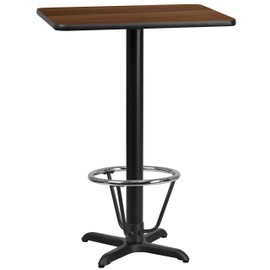 Flash Furniture Stiles 24'' x 30'' Rectangular Walnut Laminate Table Top with 22'' x 22'' Bar Height Table Base and Foot Ring