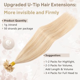 Benehair Pre Bonded Hair Extensions Real Human Hair Straight #18/613 Ash Blonde Mix Bleach Blonde Keratin Extension Remy 50 Strands for Women 16 Inch (50g)