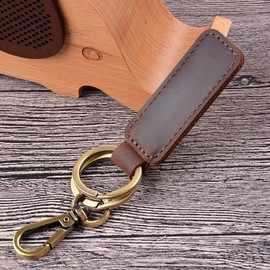 CHROME CRANE Men's Leather Cowhide Leather Cord Key Ring Retro Charm Keychain Plate WB072 (02. Brown)