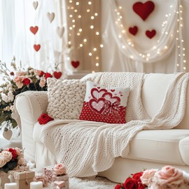 AACORS Valentines Pillow Covers 18x18 Inch Red Hearts Bowknot Decorative Pillow Case Wedding Decorations for Home Sofa Couch Valentines Gift AA654-18