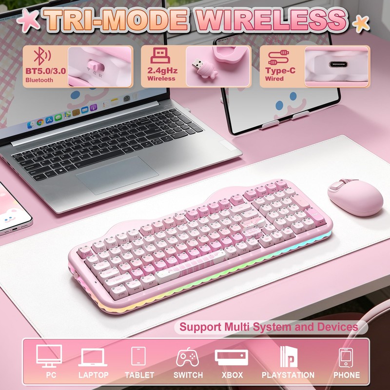 YUNZII C98 Cute Wireless Mechanical Keyboard(Pink Mao, Candy Switch)
