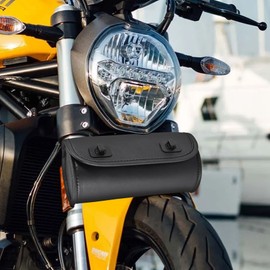 Wisboey Motorcycle Bag PU Leather Handlebar Tool Bag Soft Egg Bar Roll Storage Bag Saddle Bag with 2 Straps Universal