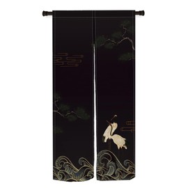 XMJJKUF Traditional Japanese Noren Doorway Curtain Long Type Japanese Door Curtain Red-Crowned Crane, Wave Window Treatment Door Tapestry for Home Room Decors Polyester 28.3" Width x 47.2" Long
