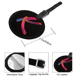 2 Pack Initial Luggage Tag for Suitcase, Colorful Letter Design Cruise Name Bag Tags, Round Baggage Identifiers with Privacy Cover, Leather ID Label for Women Men Kids Travel, Rainbow Letter K