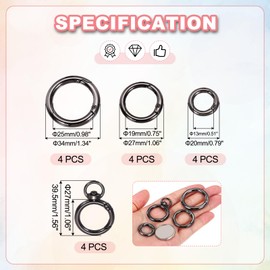 sourcing map 4 Pcs Metal Swivel Clasps Key Chain O Ring Keyrings Round Spring Snap Keychain Hook Clip for Chains Extender DIY Handicrafts Keys Lanyards Jewelry Findings, Gun Black