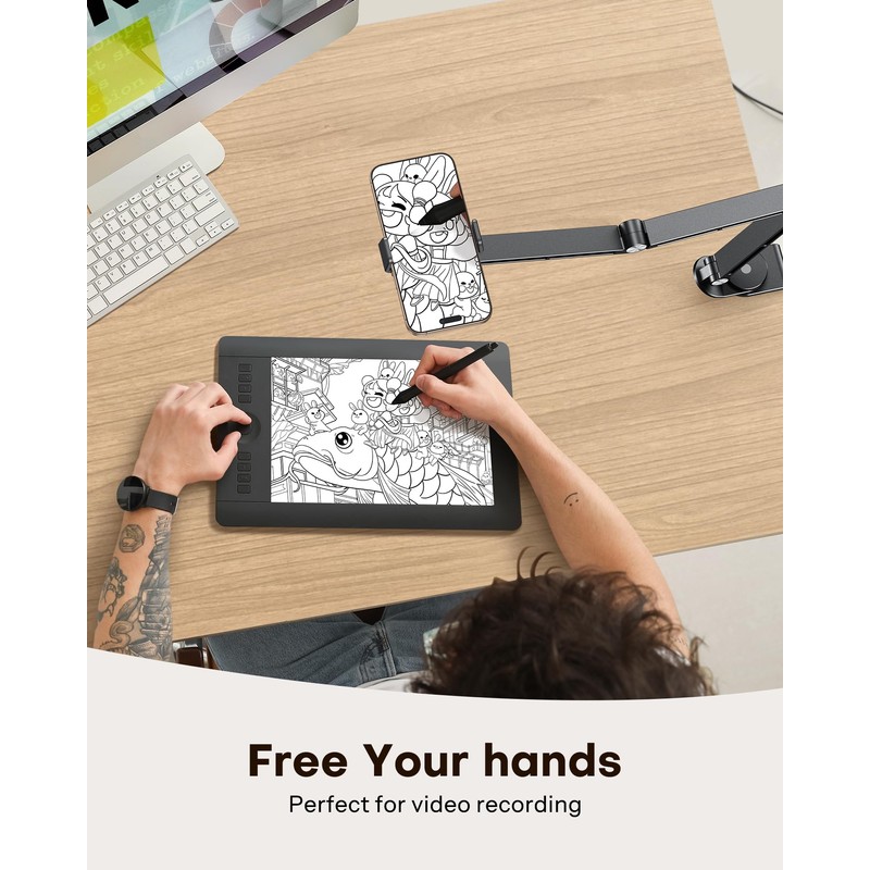 GH03 Tablet Holder with 2 ABS Clamps, Aluminum Long Arm