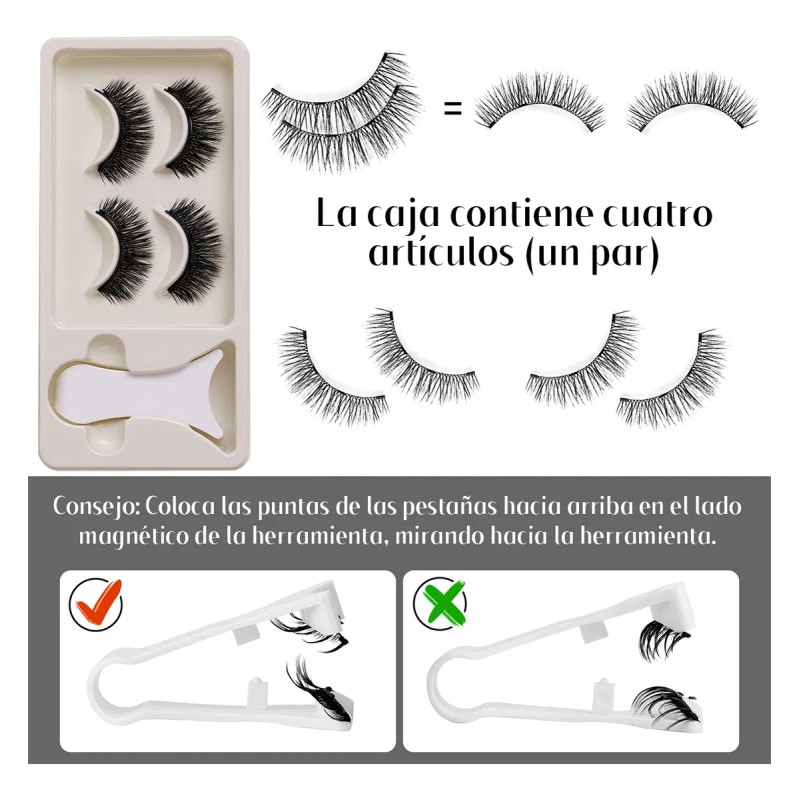 Kit De Pestañas Magnéticas Reutilizables Con Aplicador