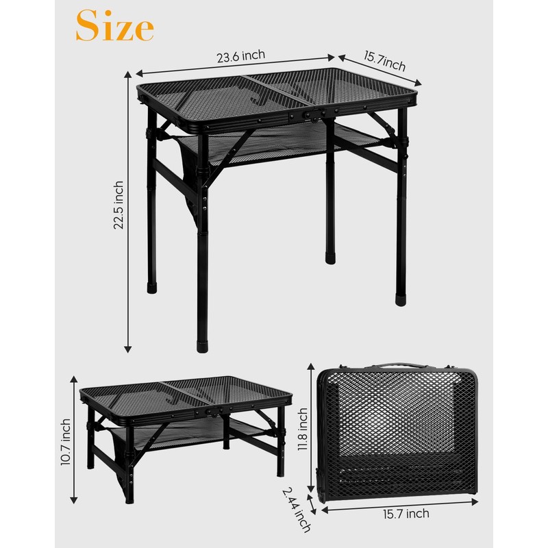 Honagu Folding Grill Table, Height Adjustable Metal Picnic Outdoor Table,