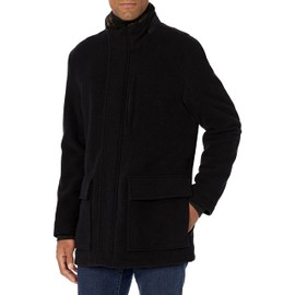 Cole Haan Men's Fur Lined Full Zip Wool Plush Car Coat, Royal Black, Large