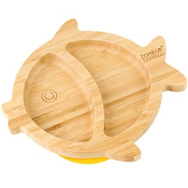 bamboo bamboo ® Baby and Toddler Suction Plate for Feeding and Weaning | Bamboo Plate with Secure Suction | Suction Plates for Babies from 6 Months (Yellow, Fish)