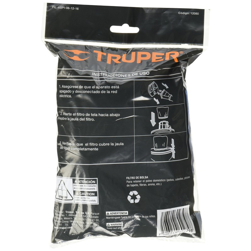 Truper FIL-ASPI-G2, Bolsa con 3 filtros de tela, aspiradoras 5-16