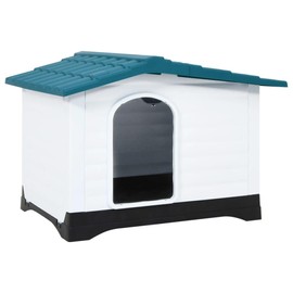 vidaXL Dog House, Dog Kennel with Roof, Small Pet Cage with Air Vents and Raised Floor, Puppy Shelter for Garden Backyard, Blue Polypropylene