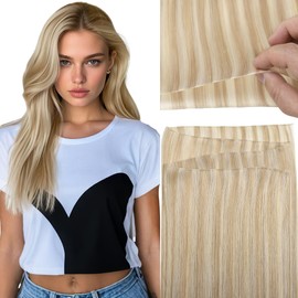 Loxxy Sew in Hair Extension Real Human Hair Ash Blonde Highlight Bleach Blonde Hand Tied Genius Weft Hair Extensions Straight Hair 60g 22 Inch Sew in Human Hair Extensions P#18/613