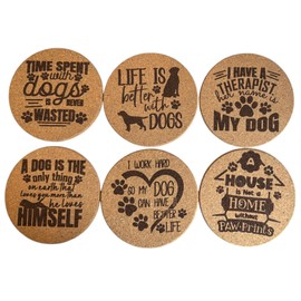 AETN Creations Dog Quote Cork Coaster Set – Pack of 6 Collectible Designs for Dog Lovers – Funny and Heartwarming Phrases
