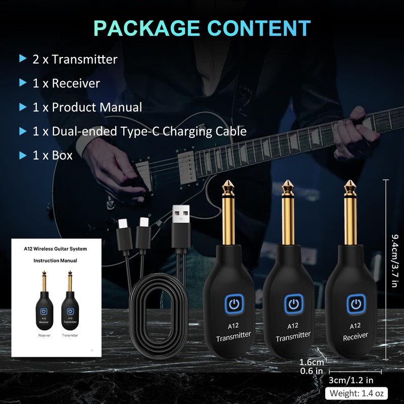 Wireless Guitar Transmitter Receiver 2.4GHz with 2 Modes, Upgrade Thumb-Size,