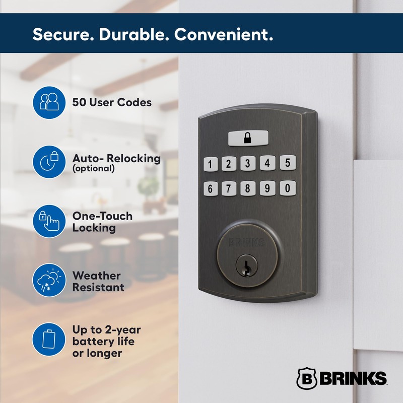 BRINKS Keyless Entry Door Deadbolt, High-Security Keypad Door Lock, 50