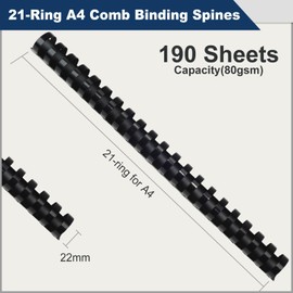 RAYSON Plastic Binding Combs, 190 Sheets, 21 Rings, 22 mm Comb Binder Spines, A4, Black, Pack of 36
