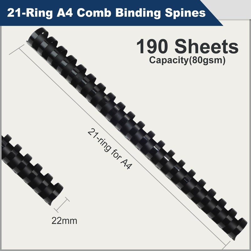 RAYSON Plastic Binding Combs, 190 Sheets, 21 Rings, 22 mm