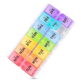 Pill Box Organiser 7 Day for AM and PM, Opret Pop Open Pill Case Twice a Day Weekly with 14 Large Compartments BPA Free for Vitamins Fish Oils Supplements Medication