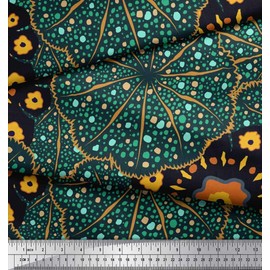 Soimoi Blue Rayon Fabric Mosaic Flower Print Fabric BTY 56 Inch Wide