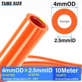 TAILONZ PNEUMATIC Orange 4 mm or 5/32 Inch OD 2.5 mm ID Polyurethane PU Air Hose Pipe Kit 10 Metres 32.8 ft