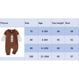 RWYBEYW Newborn Infant Baby Boy Girl Football Costume Long Sleeve Football Jumpsuit One Piece Romper Playsuit Fall Winter Outfit (Brown-Football Embroidery, 3-6 Months)