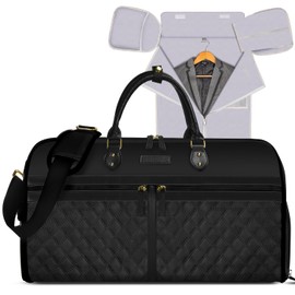 Convertible Garment Duffle Bags for Travel, Carry On Garment Bag with Shoe Compartment, 2 In 1 Travel Suit Bag with Shoulder Strap for Men Women, Waterproof Weekender Bag for Business Trip,Black