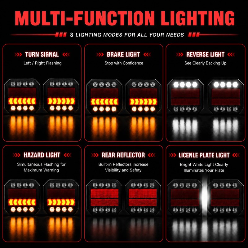 OUTPHORCE Magnetic Wireless Trailer Lights, 2.4GHz Rechargeable LED Trailer Lights