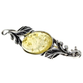 SilverAmber Jewellery - 925 Sterling Silver & Genuine Baltic Amber Classic Brooch 4022, Sterling Silver, Lemon Amber