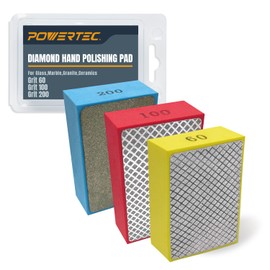 POWERTEC 72306 Diamond Hand Polishing Pads 3Pack, 60, 100 & 200 Grits, Diamond Sanding Block for Polishing and Grinding Porcelain, Ceramic Tile, Glass, Granite, Stone, Wood & Metal