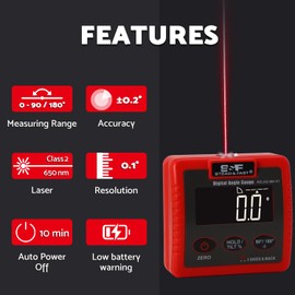 S&F STEAD & FAST Digital Angle Finder Magnetic with 4 Surface Magnets, Large LCD Display Digital Inclinometer, Magnetic Angle Gauge for Table Saw, Woodworking