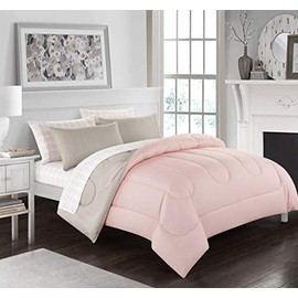 Casa Lightweight Set Reversible Comforter, King, Pink