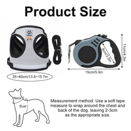Hojalis Cat Harness and Lead Set, Escape Proof Kitten Harness with Leash, Reflective Adjustable Vest with 5m/16.4 Ft Automatic Telescopic Cat Leash for Small Pets Puppy Cats Walking Travel(Grey, M)
