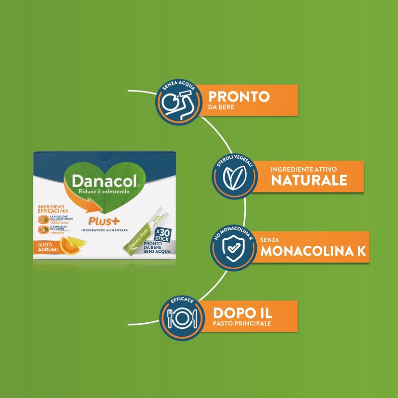 DANACOL Plus + Integratore Alimentare, Riduce il Colesterolo grazie agli