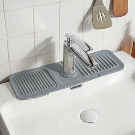 Kitchen Silicone Sink Splash Guard - PVOGRT Kitchen Sink Area Faucet Mat 17.7in Kitchen Splash Guard Behind Faucet Handle Drip Catcher Tray for Bathroom Sink Sponge Holder Bathroom Accessories-Gray