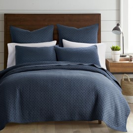 Levtex Home - Cross Stitch Navy Quilt Set - 100% Cotton - Full/Queen Quilt (88x92in.) + 2 Standard Shams (26x20in.) - Reversible - Cotton Fabric
