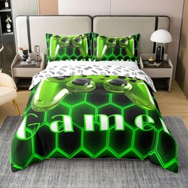 Feelyou Gaming Duvet Cover 100% Cotton Boys Girls Twin Size Gamer Bedding Set for Kids Women Men Ultra Soft Game Room Decor Gamepad Comforter Cover Set Geometric Bedspread Cover Room Decor Bedclothes
