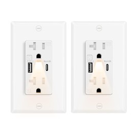USB C Outlets with Night Lights Built in,Greencycle 20Amp High Speed Night Light Wall Outlet,4.8A USB A/C Ports Electrical Outlet Tamper-Resistant,Wall Plate Included for Home,Dorm Room, 2PK
