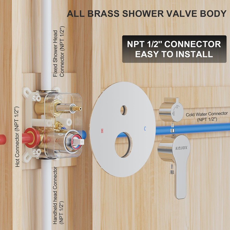 KOJOX Shower Set - Polished Chrome High Pressure Shower Head