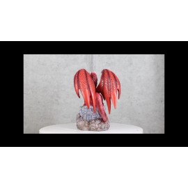 Red Fire Elemental Dragon with Baby Hatchling Standing On Rock Cliff Figurine