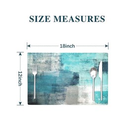 Linen Placemats Set of 4, Washable Modern Style Art Place Mats Set, Heat Resistant Non-Slip Table Mats Linen Teal Placemat for Cafe Dining Table Home Kitchen Decor (Turquoise Grey)