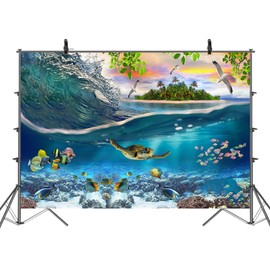 APROPHIC Photo Background, Marine Themed Background Photography, Ocean Animals Photo Background for Children, Turtles, Fish Photo Wall Background, Suitable for Photos, Photography, MV, 210 x 150 cm