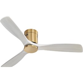Sofucor 52 Inch Solid Wood Low Profile Flush Mount Ceiling Fan No Light, Outdoor Modern Ceiling Fan without Light 6-Speed, 3-Timer, Reversible DC Motor for Living Room Bedroom