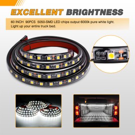 GOOACC Truck Bed Light Strip 3PCS 60" 270 LEDs White Lighting Waterproof for 12 Volt Car Cargo Pickup SUV RV Boat, On/Off Switch Blade Fuse Splitter Cable