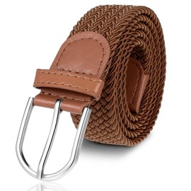 Heclia Boys Girls Elastic Braided Belt, Adjustable Stretch Nylon Belt With Pin Buckle For Golf Baseball Jeans Casual Pants, Ages 6-17 Years, Brown