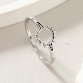 Stainless Steel Sun Style Promise Statement Ring Dainty Stackable Rings Vintage Sun Ring Simple Sunburst Rings Jewelry for Women Size 6-9 (silver, 7)