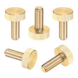 M METERXITY 5-Pack Knurled Thumb Screws, M6x16mm Solid Brass Flat Head Fully Threaded Knobs Bolts Fasteners W Grip for Electronic/Equipment/Industry/Home, Thumbscrew Threaded Knurled Tip