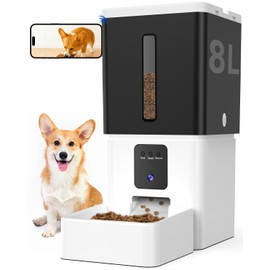 UTCG Automatic Dog Feeder with Camera: 8L/33 Cups 5G WiFi Timed Food Dispenser for Medium Dogs - 1080P HD Night Vision Video Recording 2-Way Audio APP Control