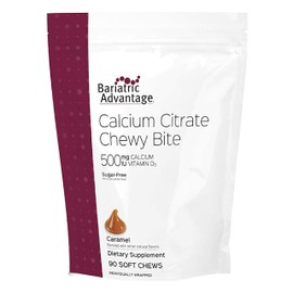 Bariatric Advantage Bariatric Advantage Calcium Citrate Chewy Bites 500 mg - for Bariatric Surgery Patients - Vitamin D3 - Sugar-Free Chewable Calcium Supplement - Bariatric Calcium Chews - Caramel Flavor - 90 Count